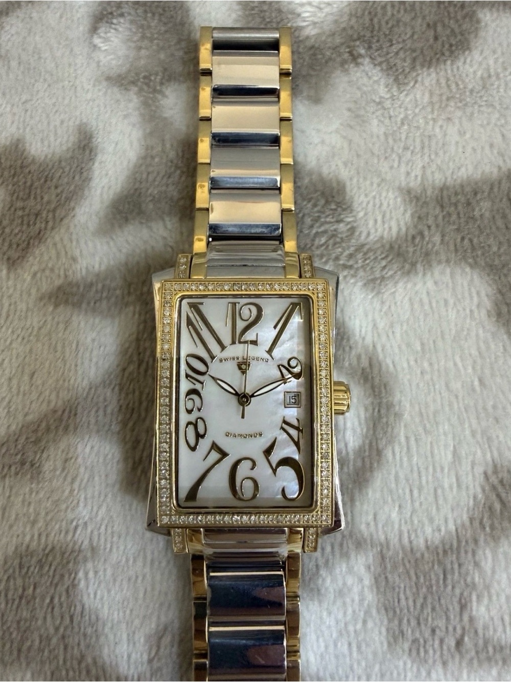 Swiss Legend Bella Diamond Ladies Watch 110000499 MOP Tank Two Tone Quartz